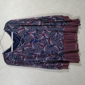 04088 Como Blu red, white, & blue paisley bell sleeve blouse 3X